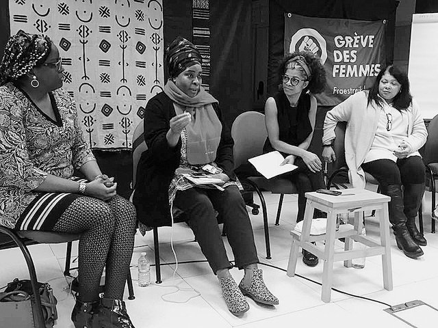 Lors de la conférence au Cid-Femmes