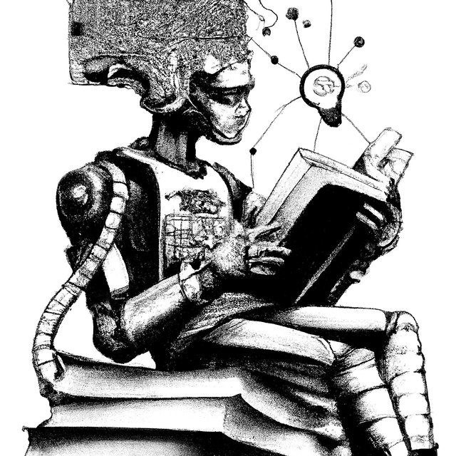 Was das visuelle KI-Programm Dall·E produziert, wenn man „ChatGPT cyborg absorbing knowledge“ eingibt