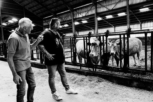 L’éleveur Léon Bourg montre au boucher Guy Kirsch la vache qu’il lui destine