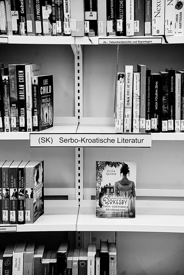 Différents rayons de la bibliothèque municipale de Differdange