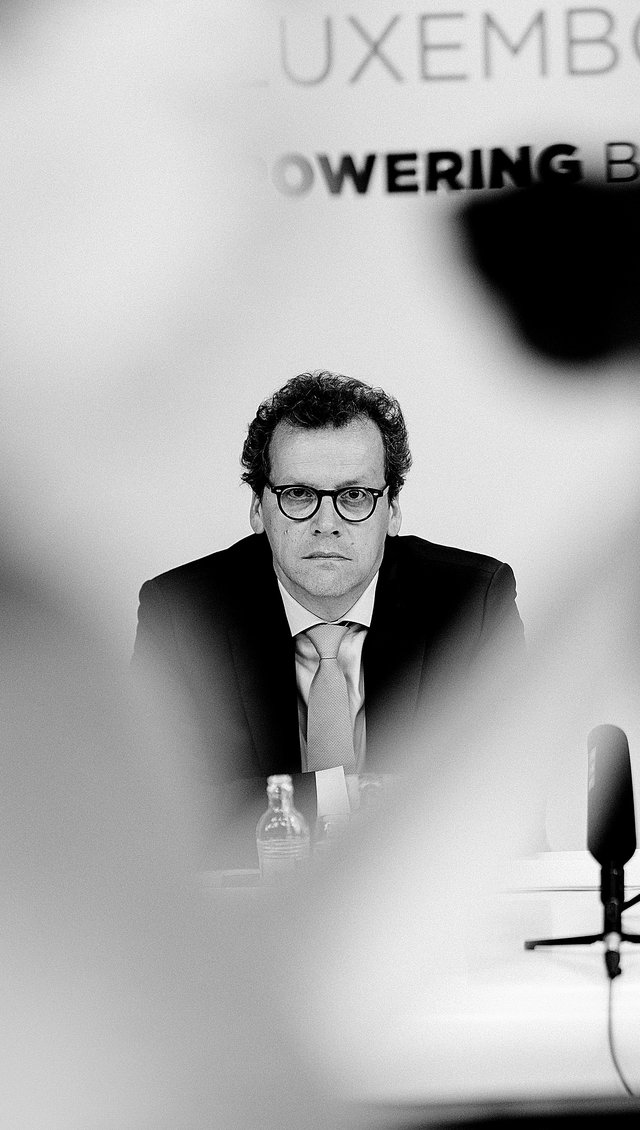 Philippe Glaesener lors de la présentation  du rapport Lux4Defence,  en avril 2025